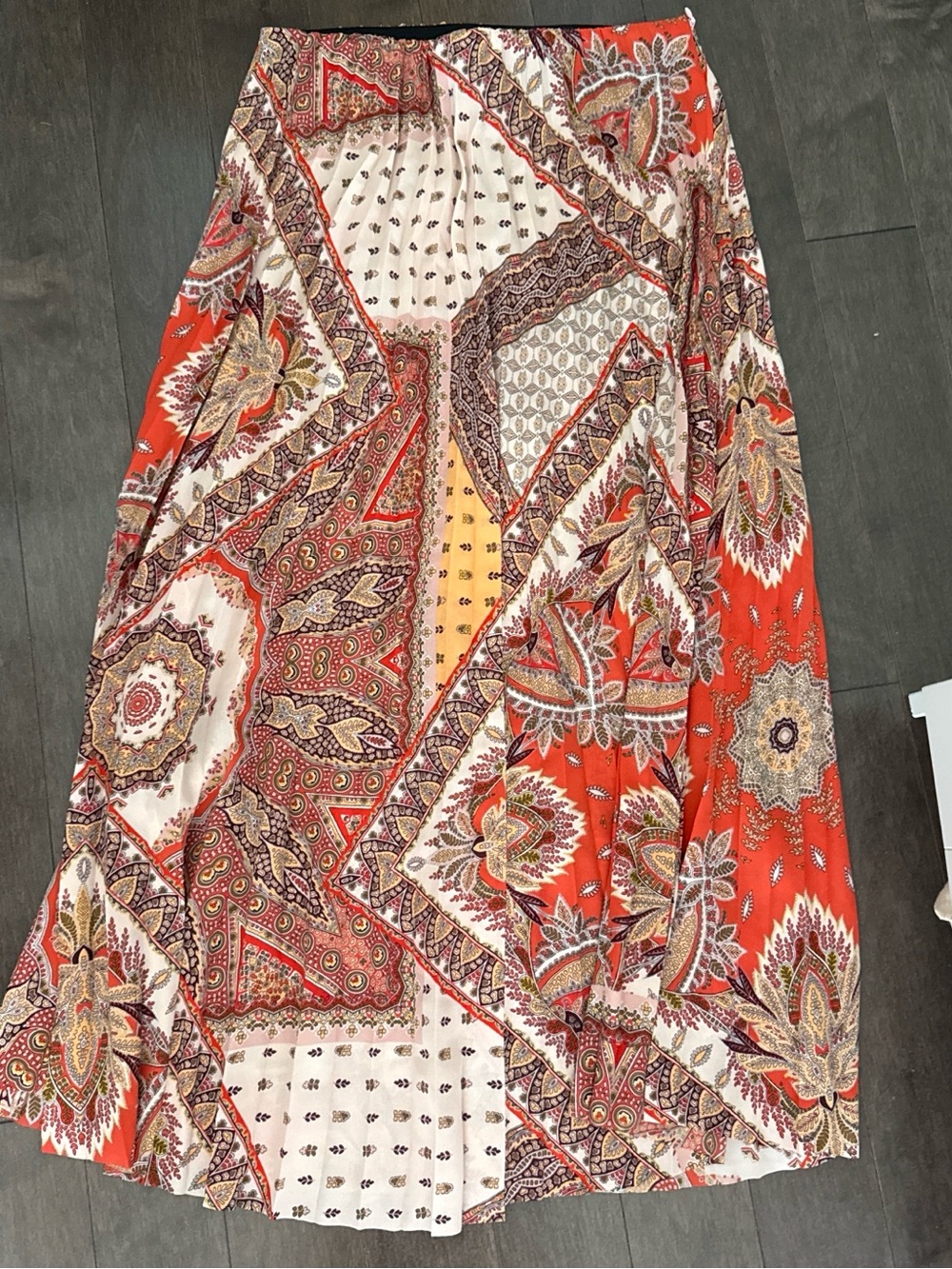 Zara Boho Patchwork Maxi Skirt in Rust and Cream